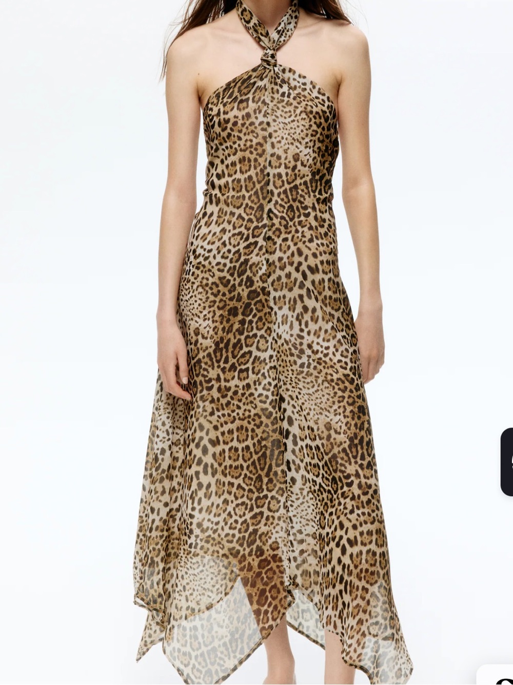 H&M Leopard Print Halter Handkerchief Hem Dress - Brown/Tan